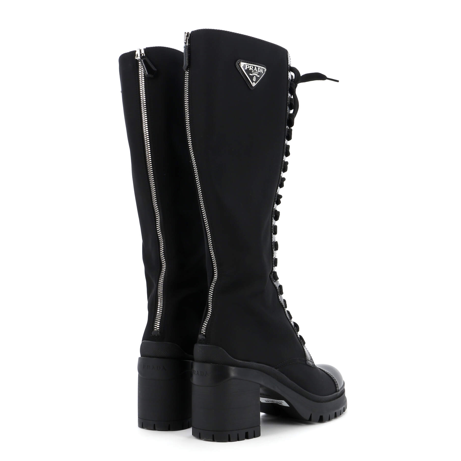 Women's Lace Up Combat Knee Boots Nylon with Leather