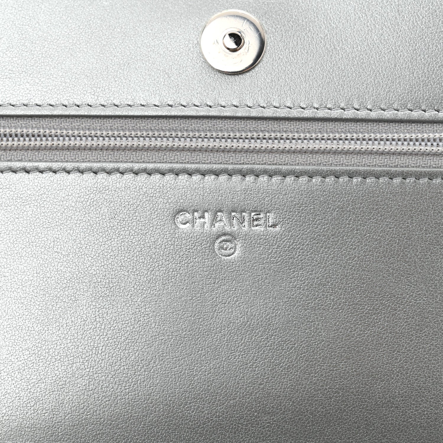 Metallic Lambskin Camellia Crystal Wallet on Chain WOC Silver
