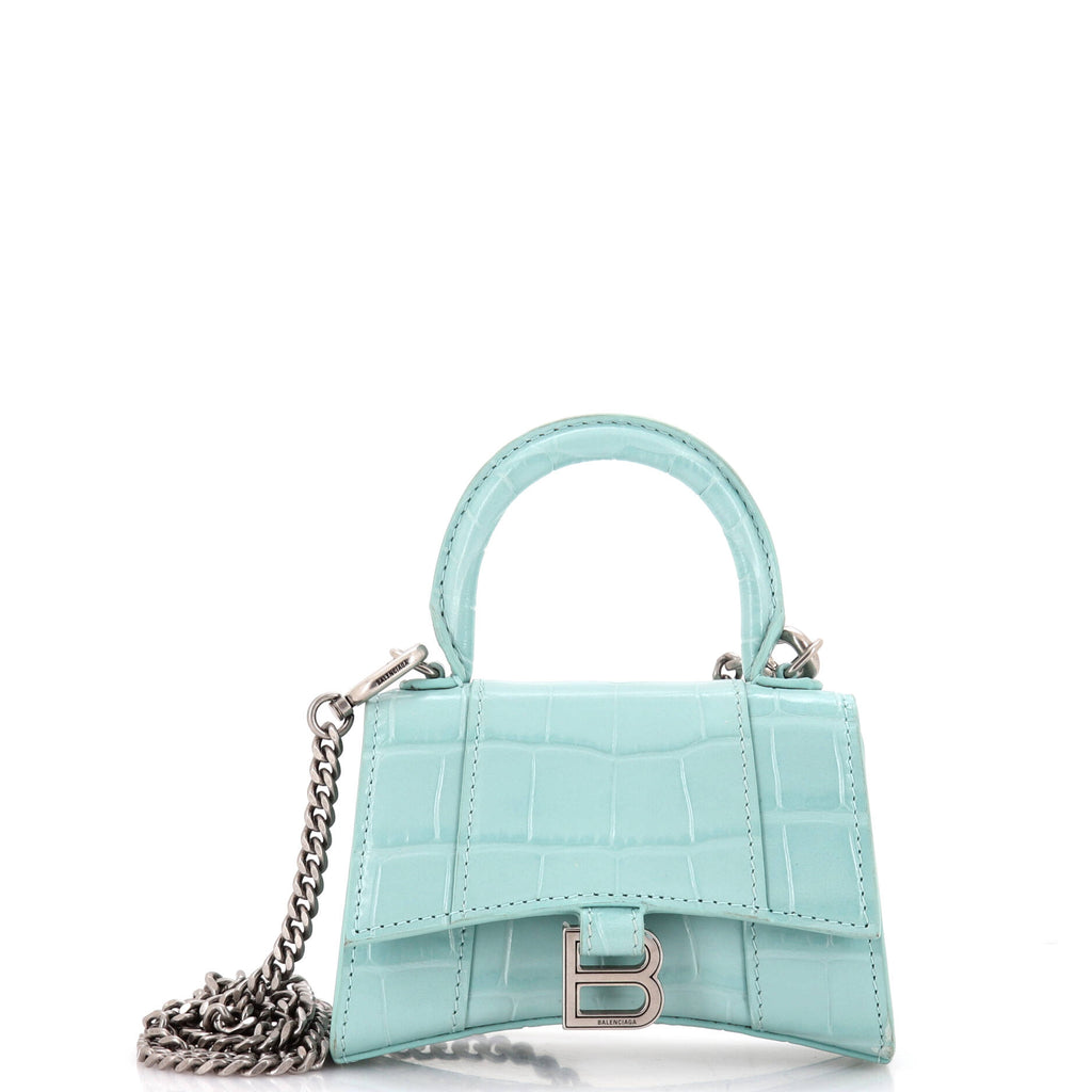 Hourglass Chain Top Handle Bag Crocodile Embossed Leather Mini