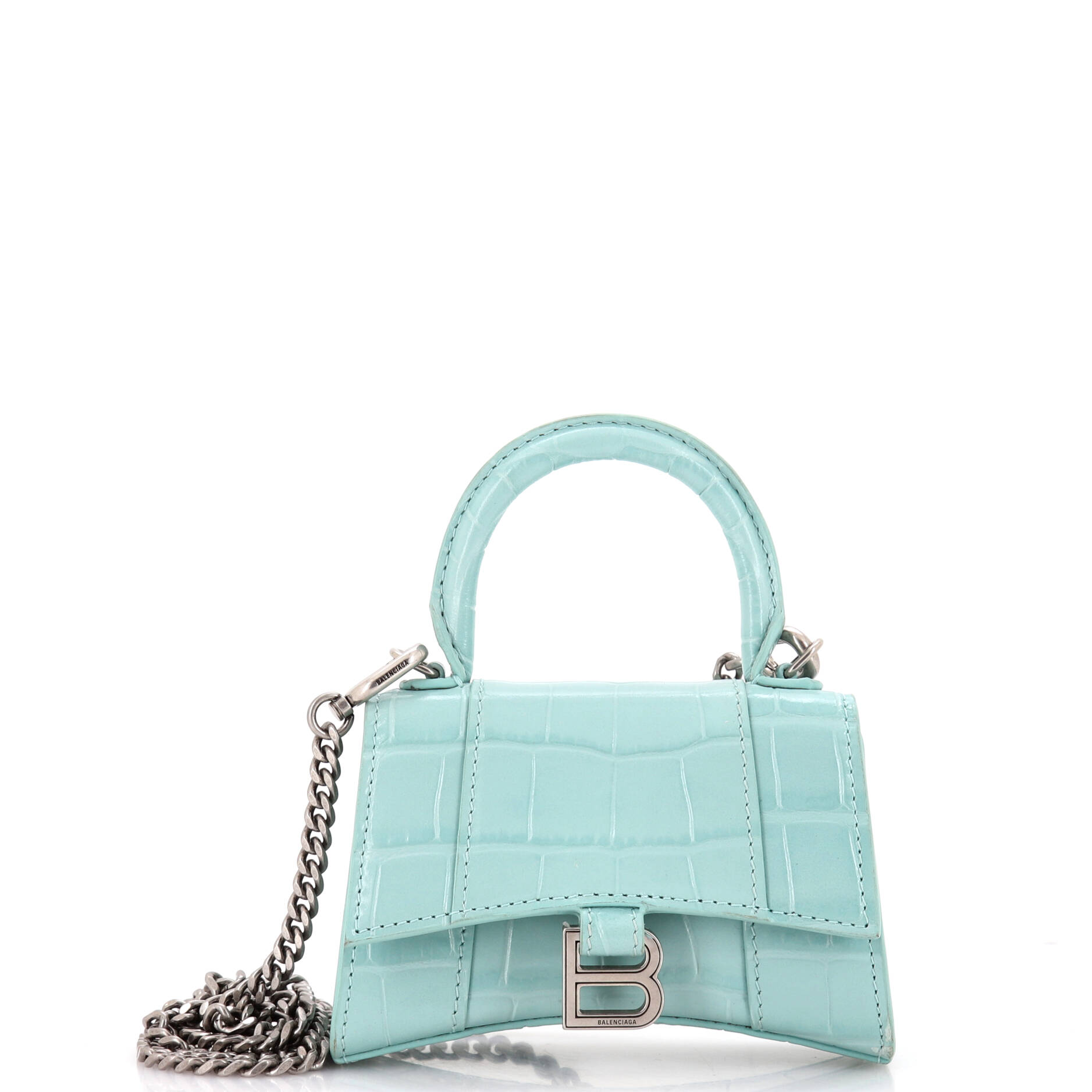 Hourglass Chain Top Handle Bag Crocodile Embossed Leather Mini