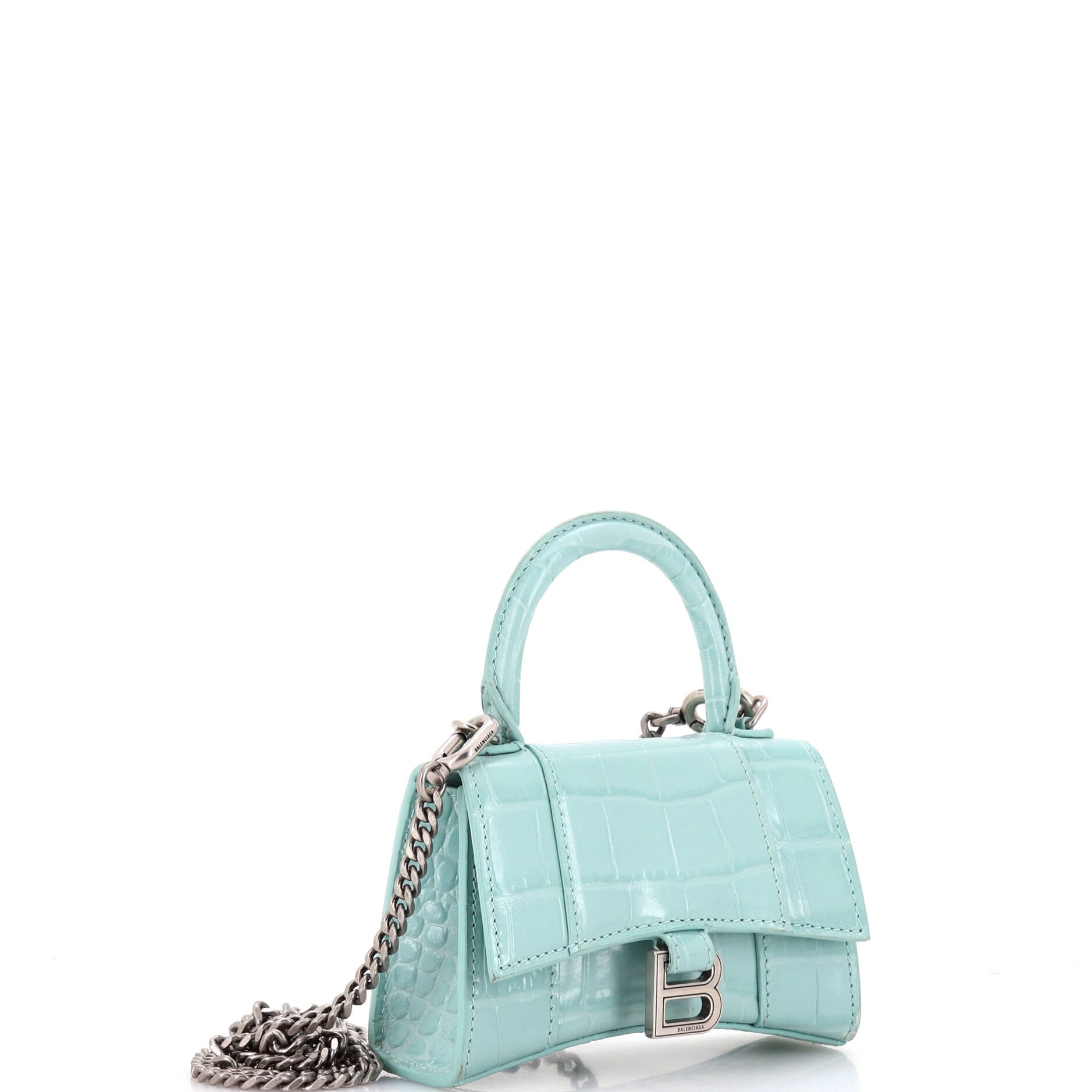 Hourglass Chain Top Handle Bag Crocodile Embossed Leather Mini