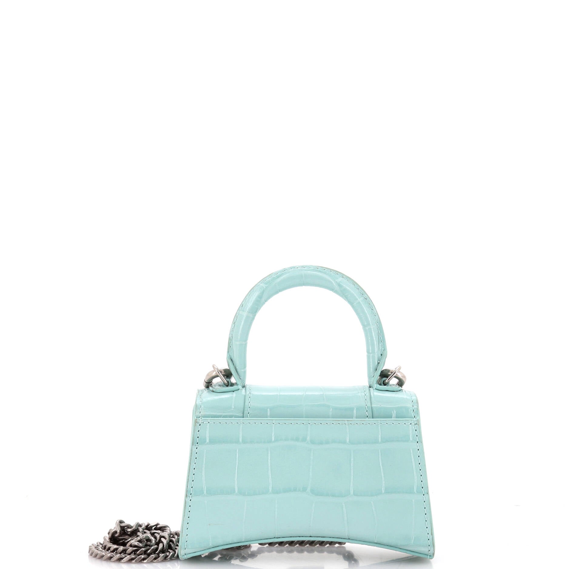 Hourglass Chain Top Handle Bag Crocodile Embossed Leather Mini