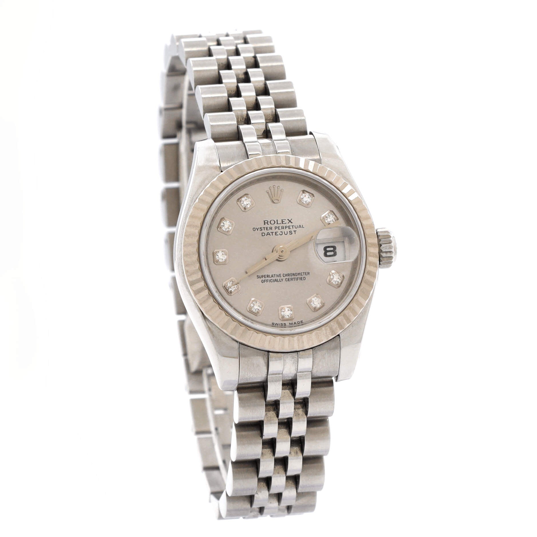 Oyster Perpetual Datejust Automatic Watch Stainless Steel and White Gold with Diamond Markers 26