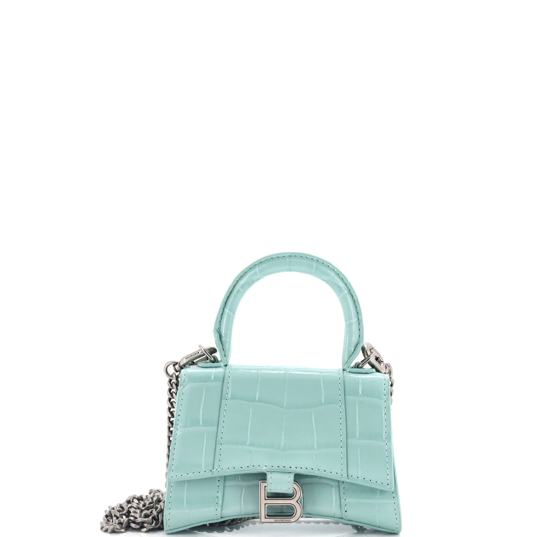 Hourglass Chain Top Handle Bag Crocodile Embossed Leather Mini