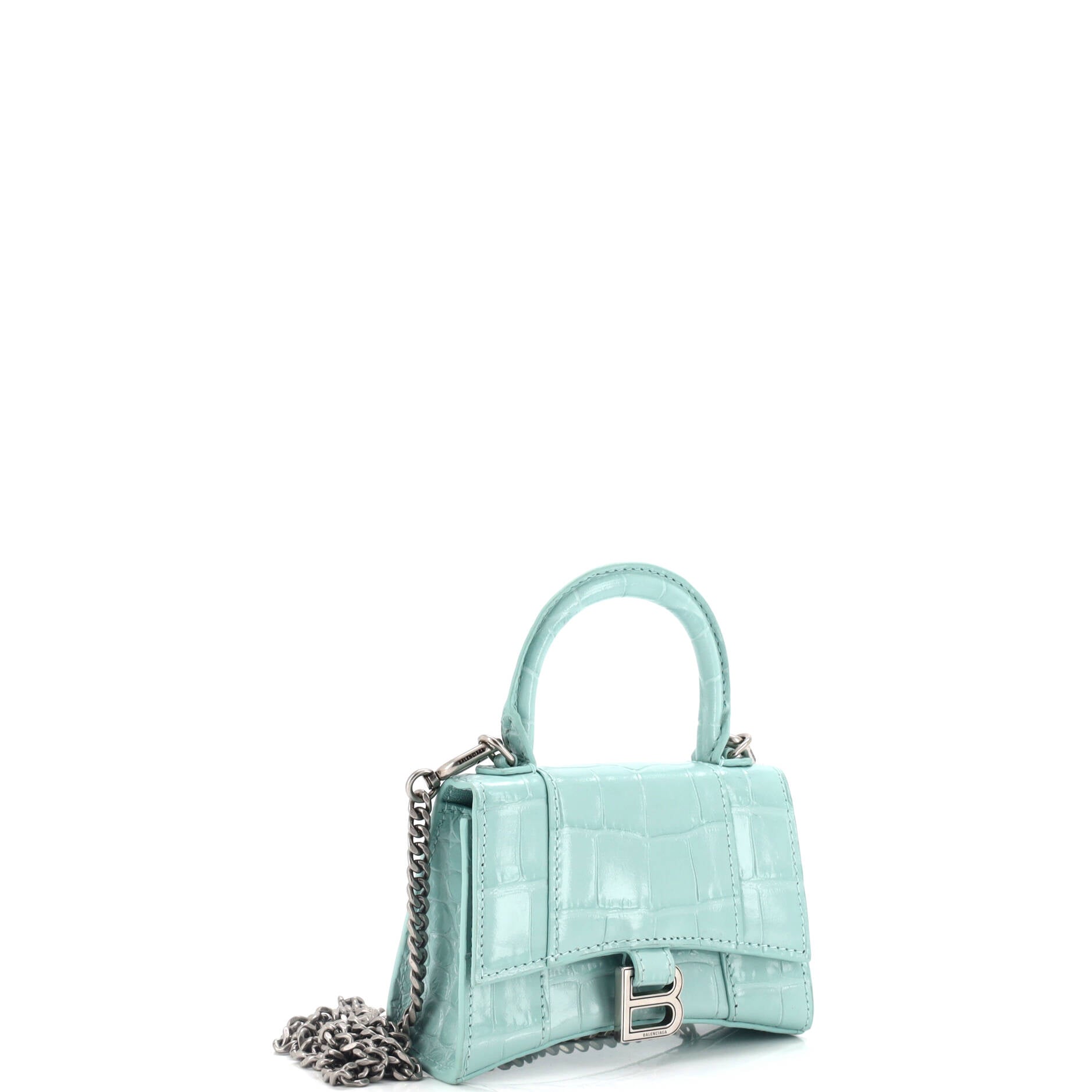 Hourglass Chain Top Handle Bag Crocodile Embossed Leather Mini