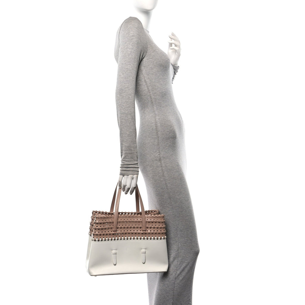 Calfskin Laser Cut Tote Nude White