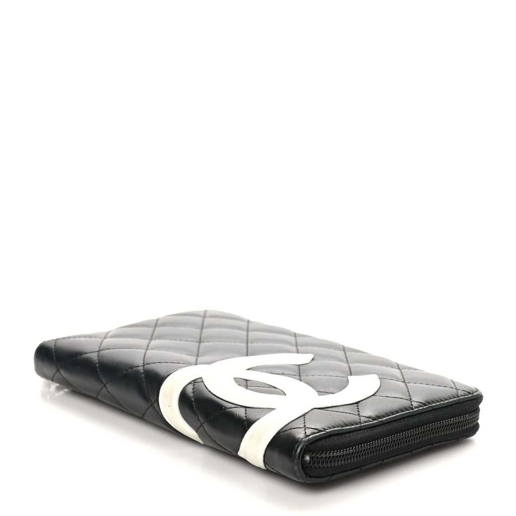 Calfskin Cambon Zip Around Organizer Wallet Black White