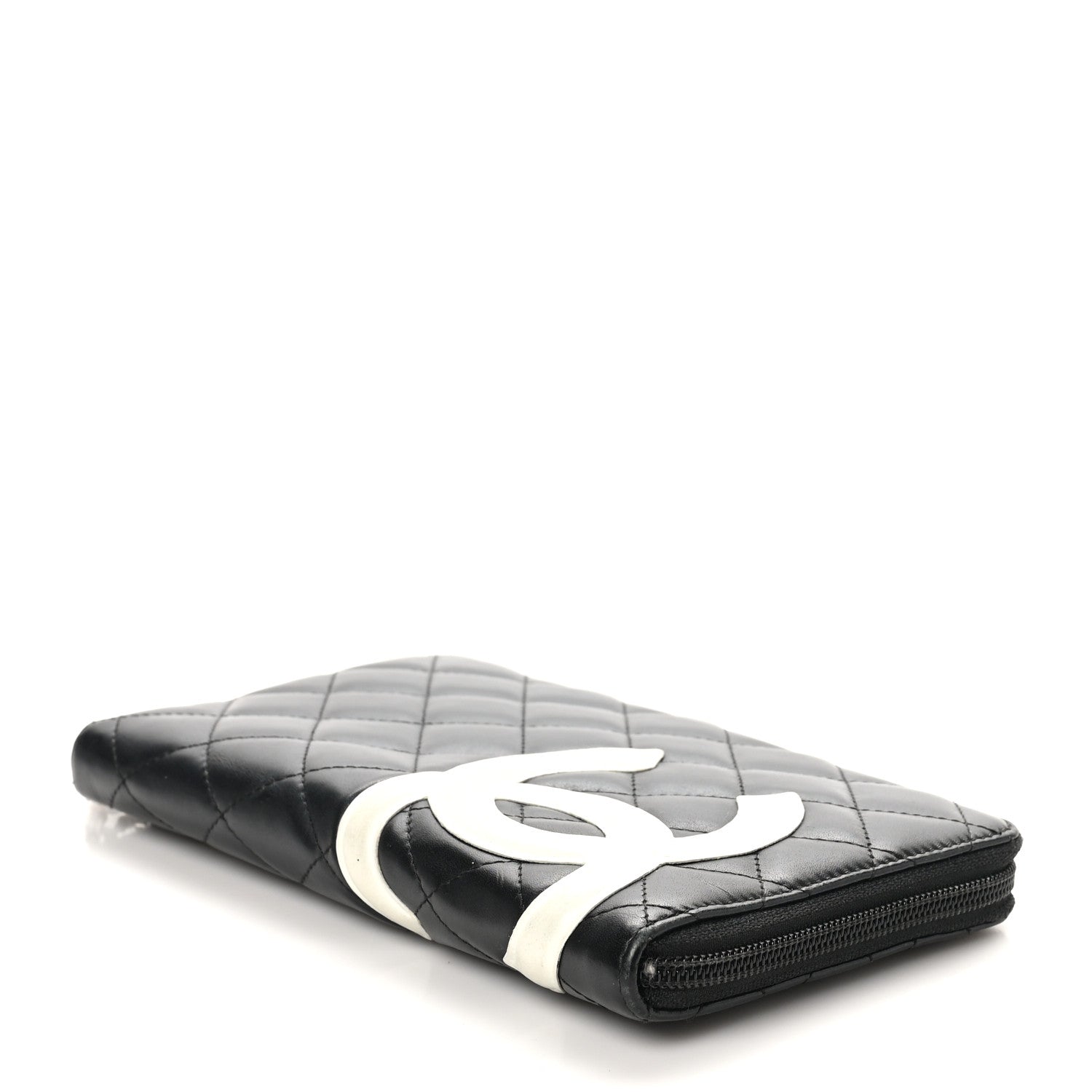 Calfskin Cambon Zip Around Organizer Wallet Black White
