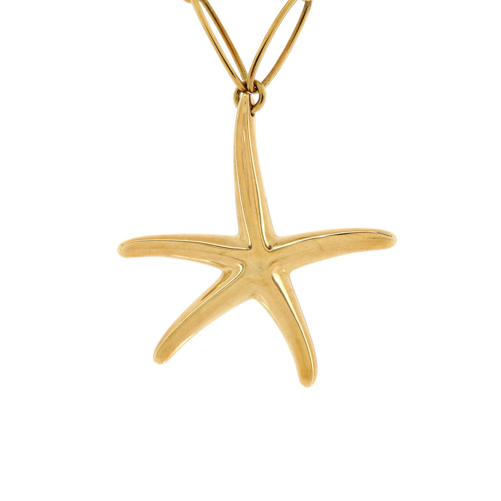 Starfish Pendant Chain Link Necklace 18K Yellow Gold Large