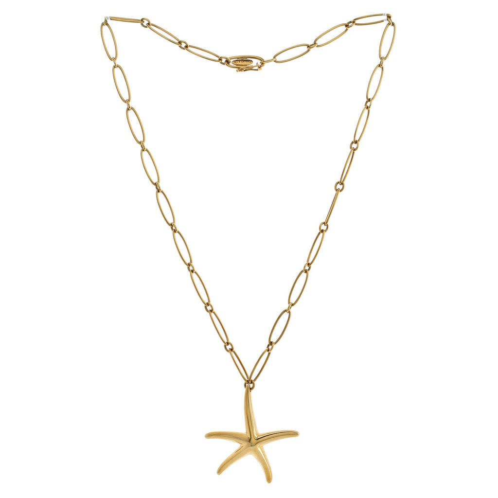 Starfish Pendant Chain Link Necklace 18K Yellow Gold Large