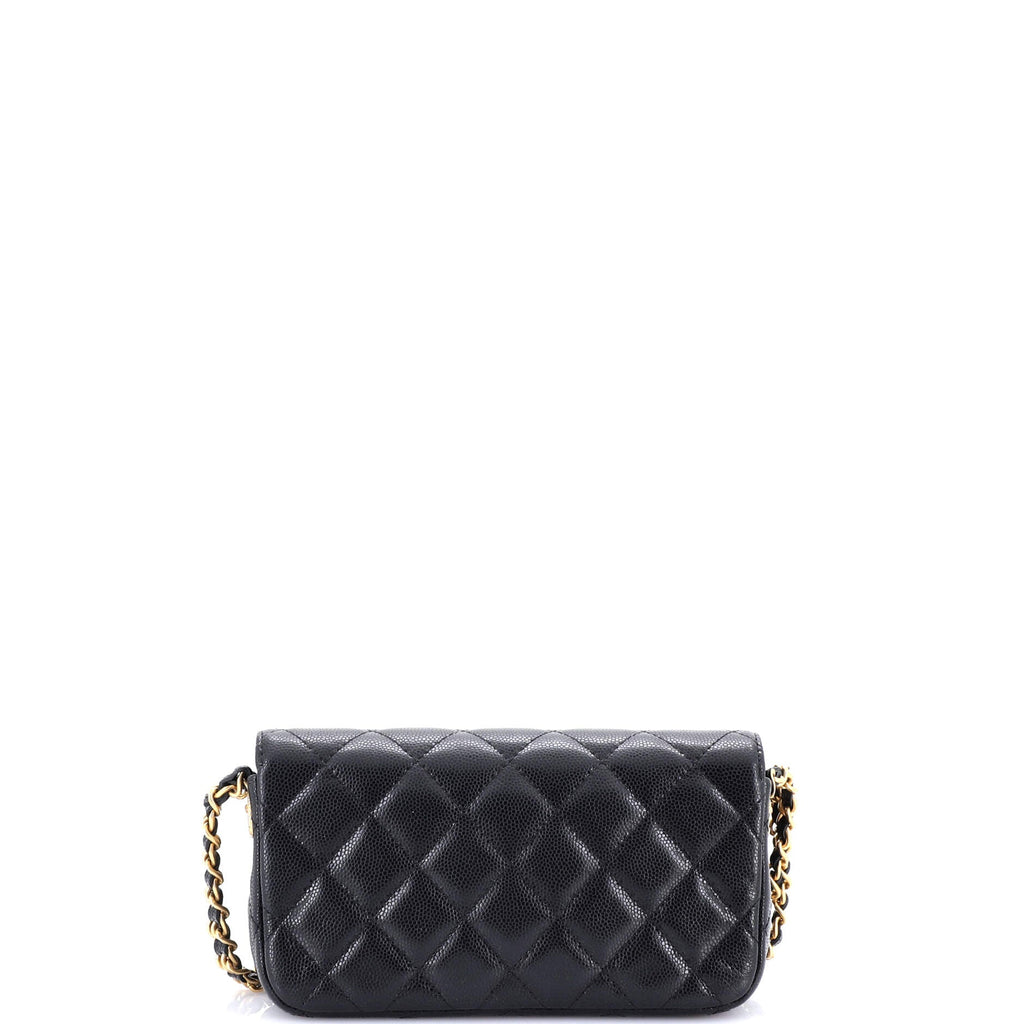 Twist Your Buttons Flap Clutch with Chain Quilted Caviar