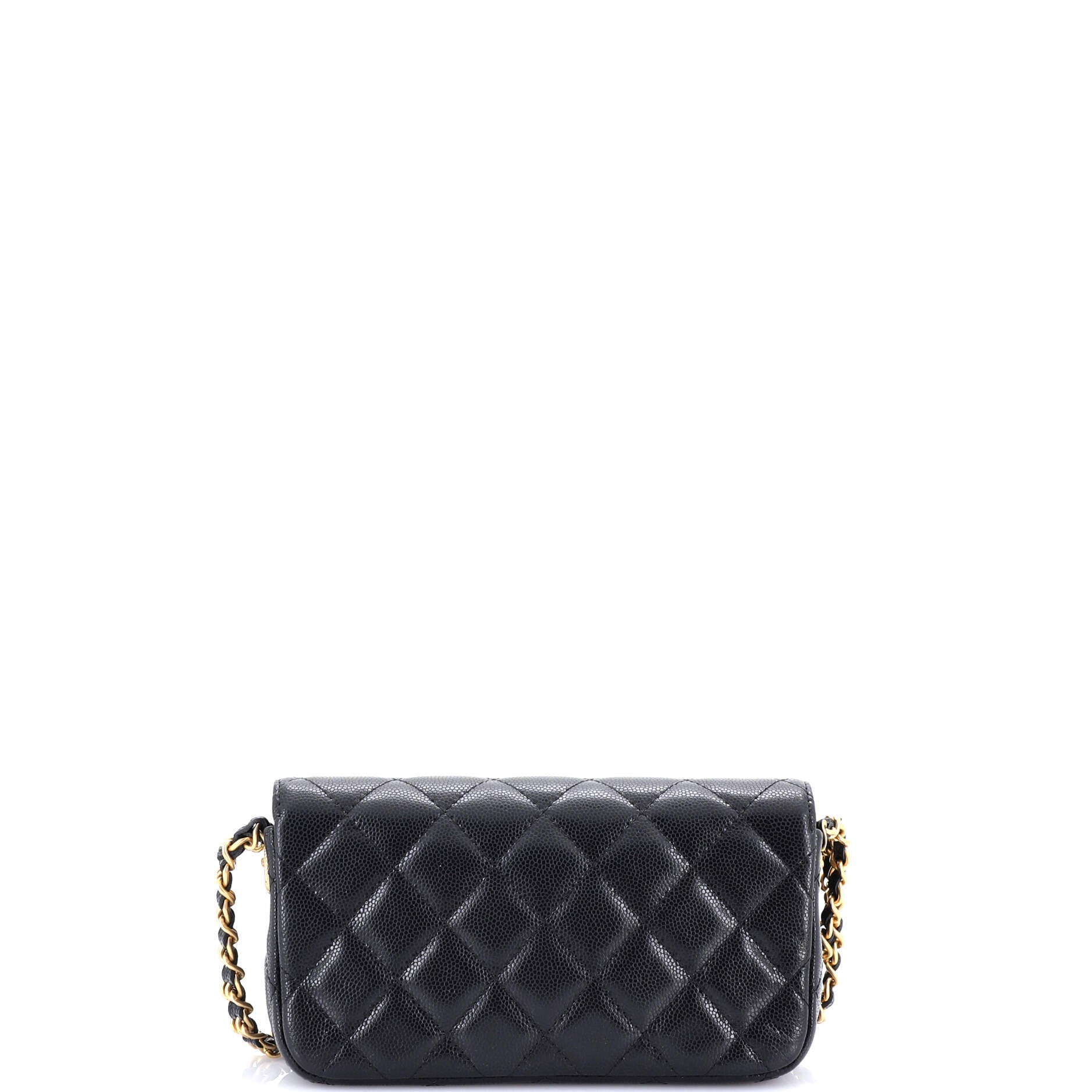 Twist Your Buttons Flap Clutch with Chain Quilted Caviar