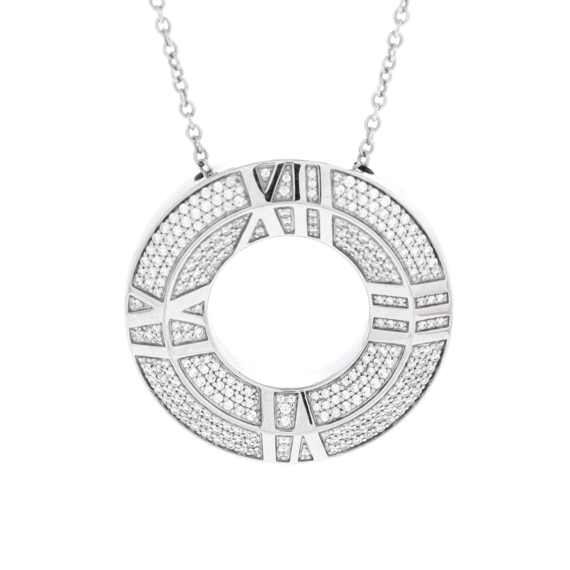Atlas Closed X Medallion Pendant Necklace 18K White Gold with Pave Diamonds Large