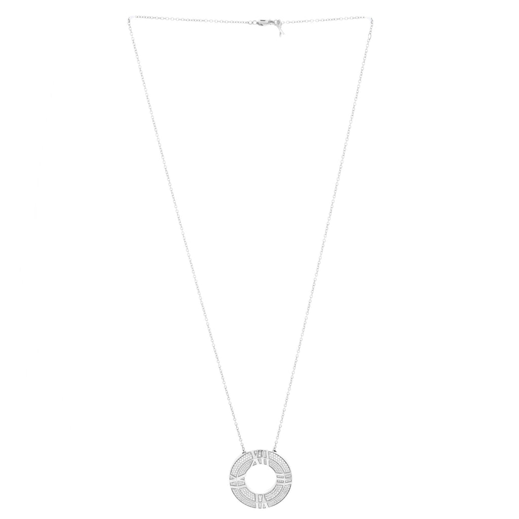 Atlas Closed X Medallion Pendant Necklace 18K White Gold with Pave Diamonds Large