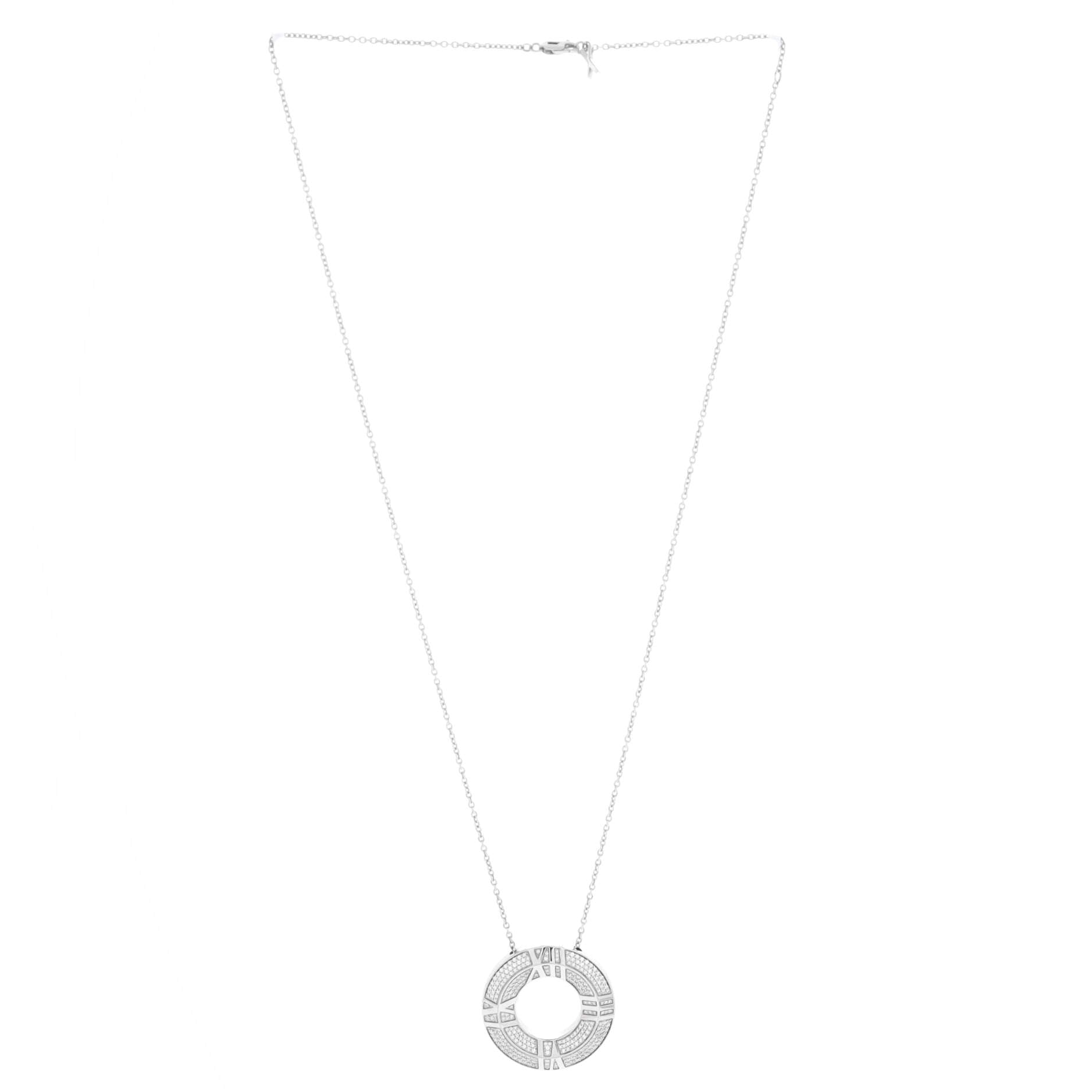 Atlas Closed X Medallion Pendant Necklace 18K White Gold with Pave Diamonds Large