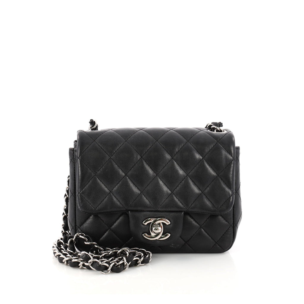Square Classic Single Flap Bag Quilted Lambskin Mini
