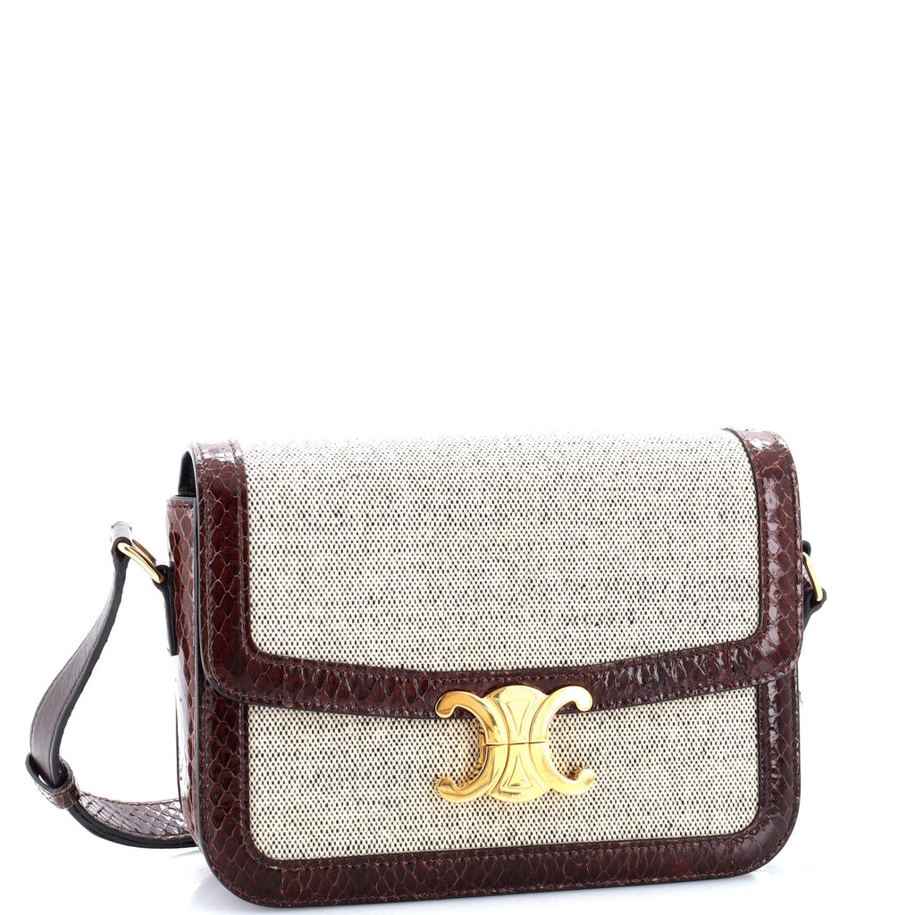 Triomphe Shoulder Bag Canvas with Snakeskin Medium