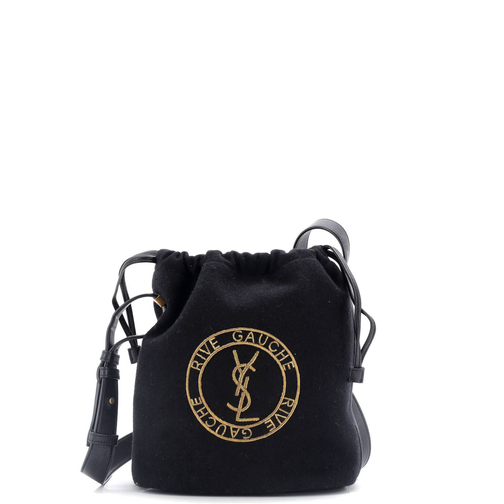 Rive Gauche Drawstring Bucket Bag Embroidered Wool