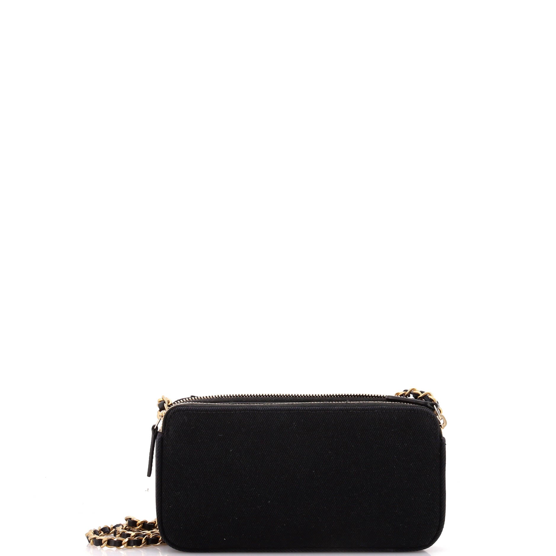 Coco Double Zip Clutch with Chain Fringe Chevron Denim