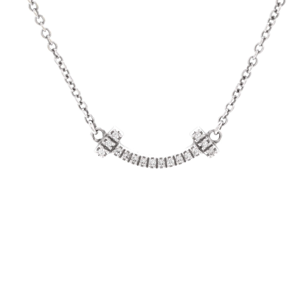 T Smile Pendant Necklace 18K White Gold with Diamonds Mini