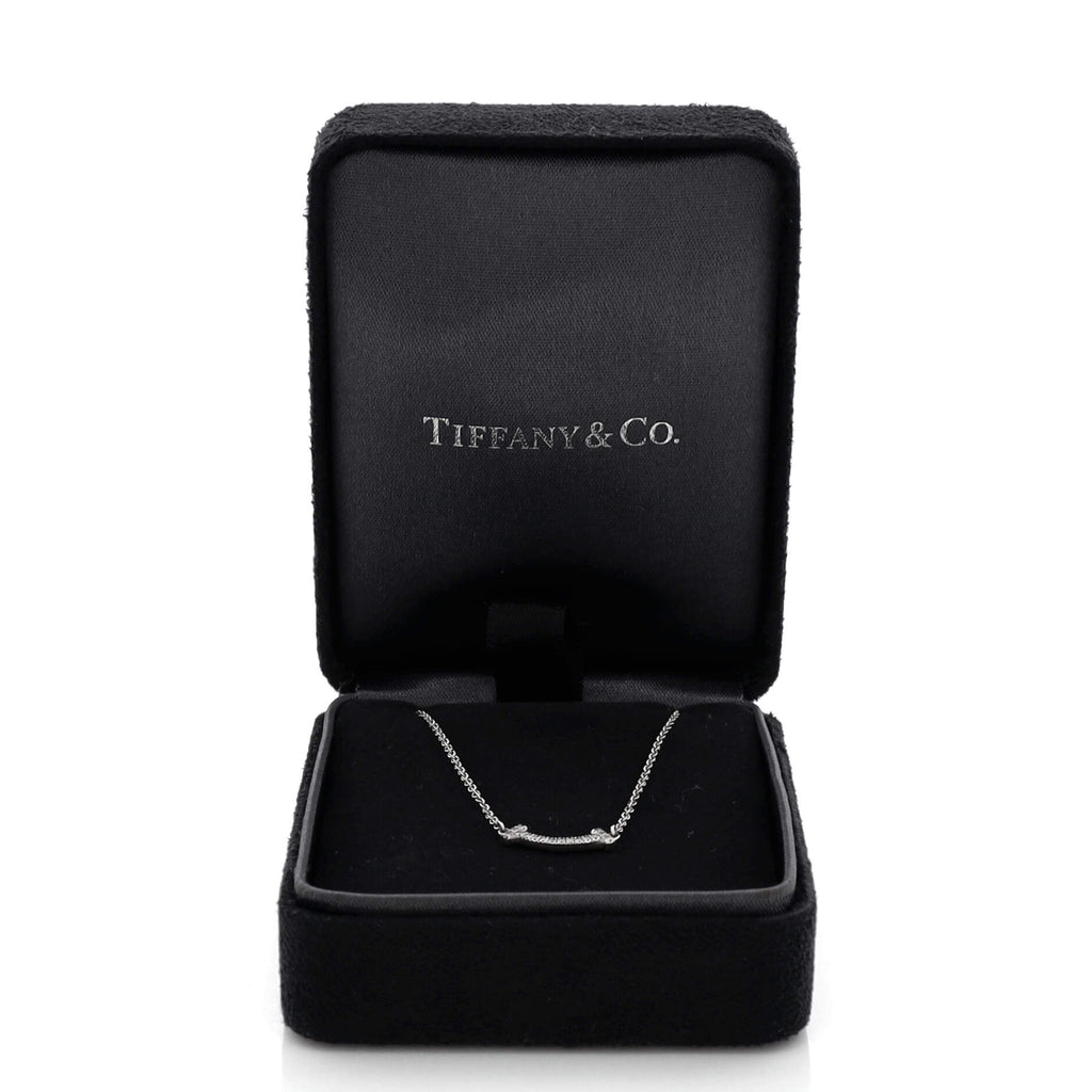 T Smile Pendant Necklace 18K White Gold with Diamonds Mini