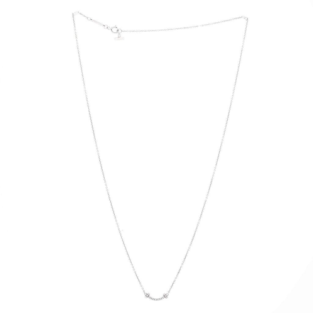 T Smile Pendant Necklace 18K White Gold with Diamonds Mini