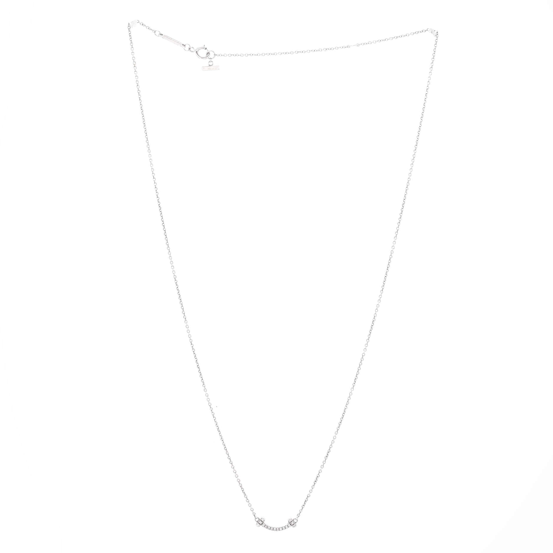 T Smile Pendant Necklace 18K White Gold with Diamonds Mini