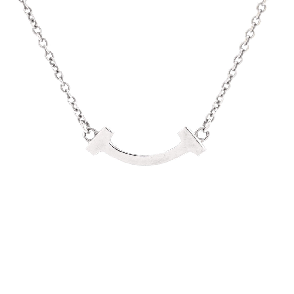 T Smile Pendant Necklace 18K White Gold with Diamonds Mini