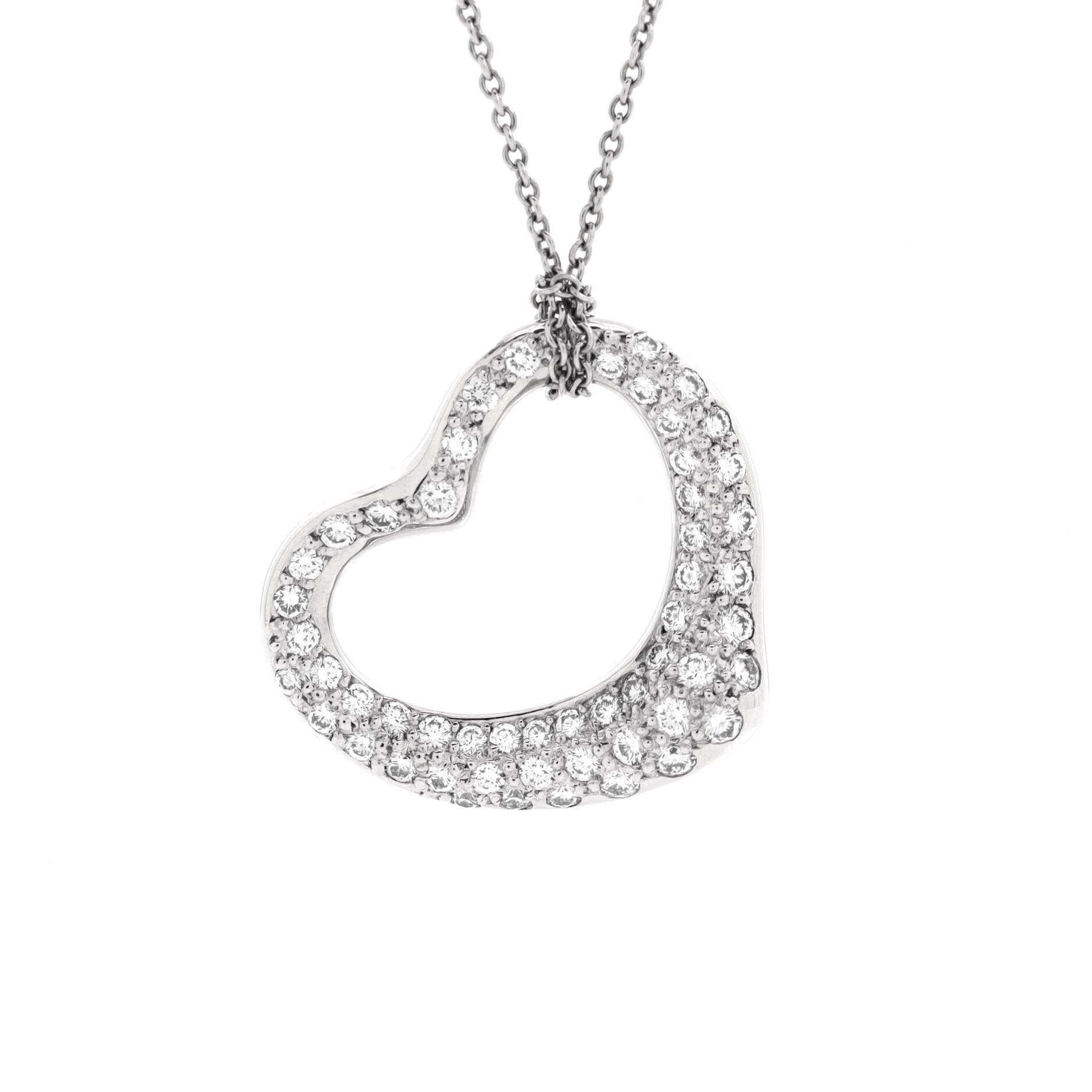 Elsa Peretti Open Heart Pendant Necklace Platinum with Pave Diamonds 22mm