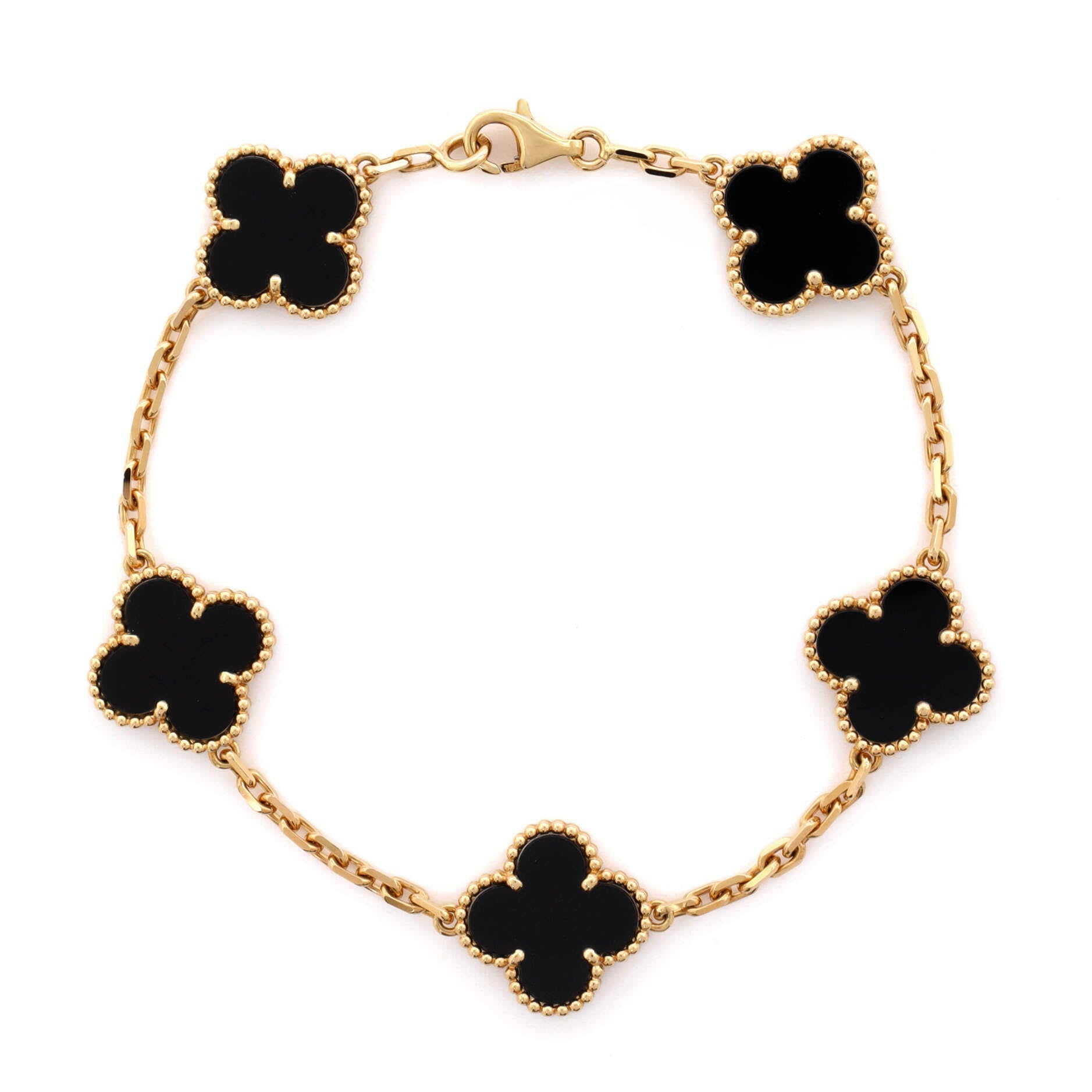 Vintage Alhambra 5 Motifs Bracelet 18K Yellow Gold and Onyx