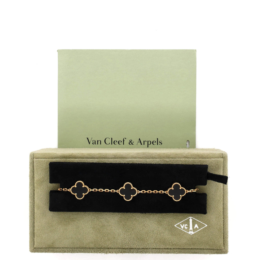Vintage Alhambra 5 Motifs Bracelet 18K Yellow Gold and Onyx