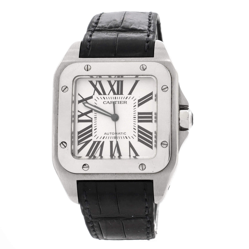 Santos 100 Automatic Watch Stainless Steel and Alligator 38
