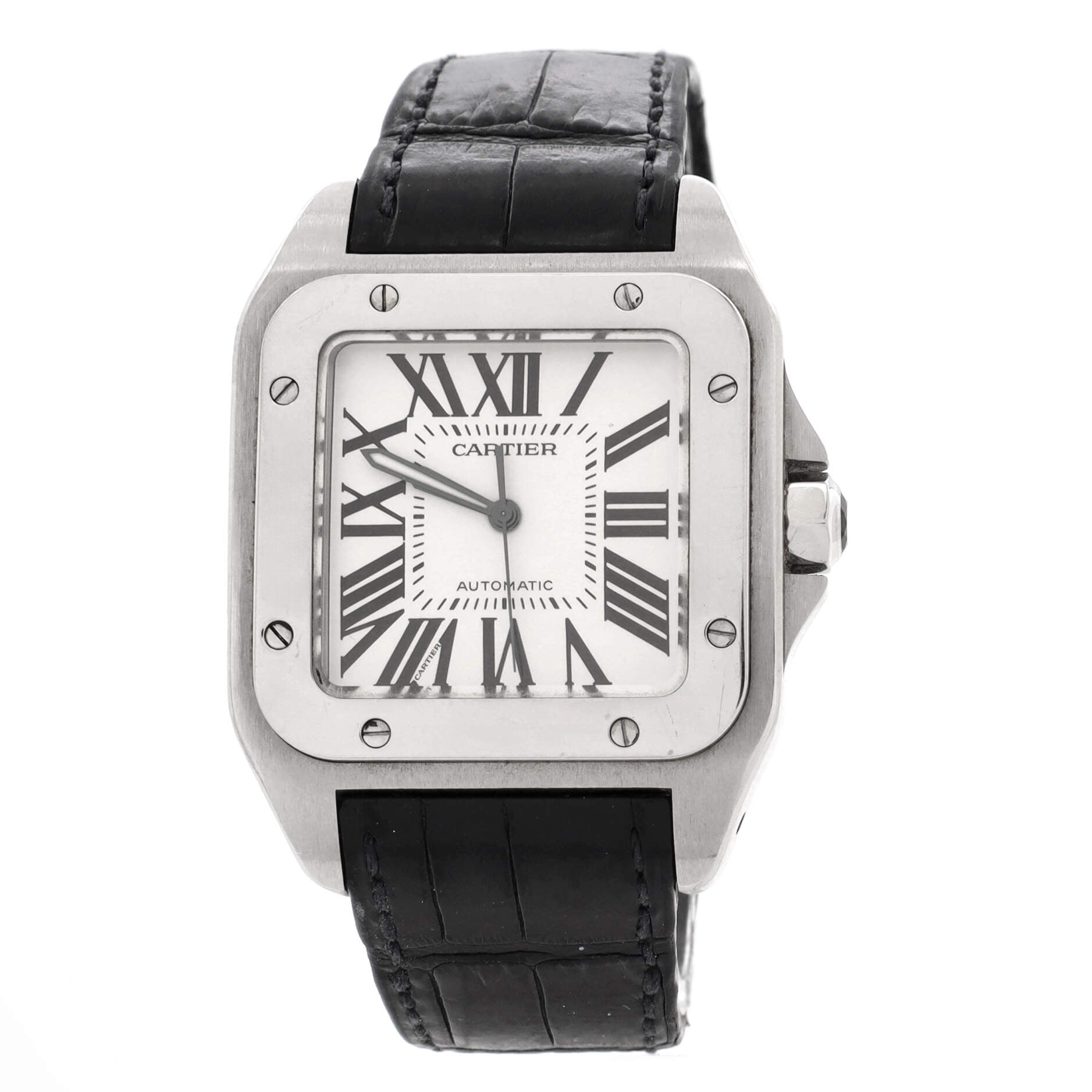 Santos 100 Automatic Watch Stainless Steel and Alligator 38