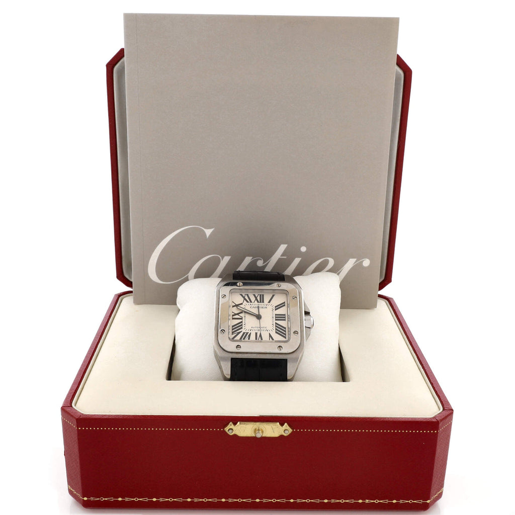 Santos 100 Automatic Watch Stainless Steel and Alligator 38