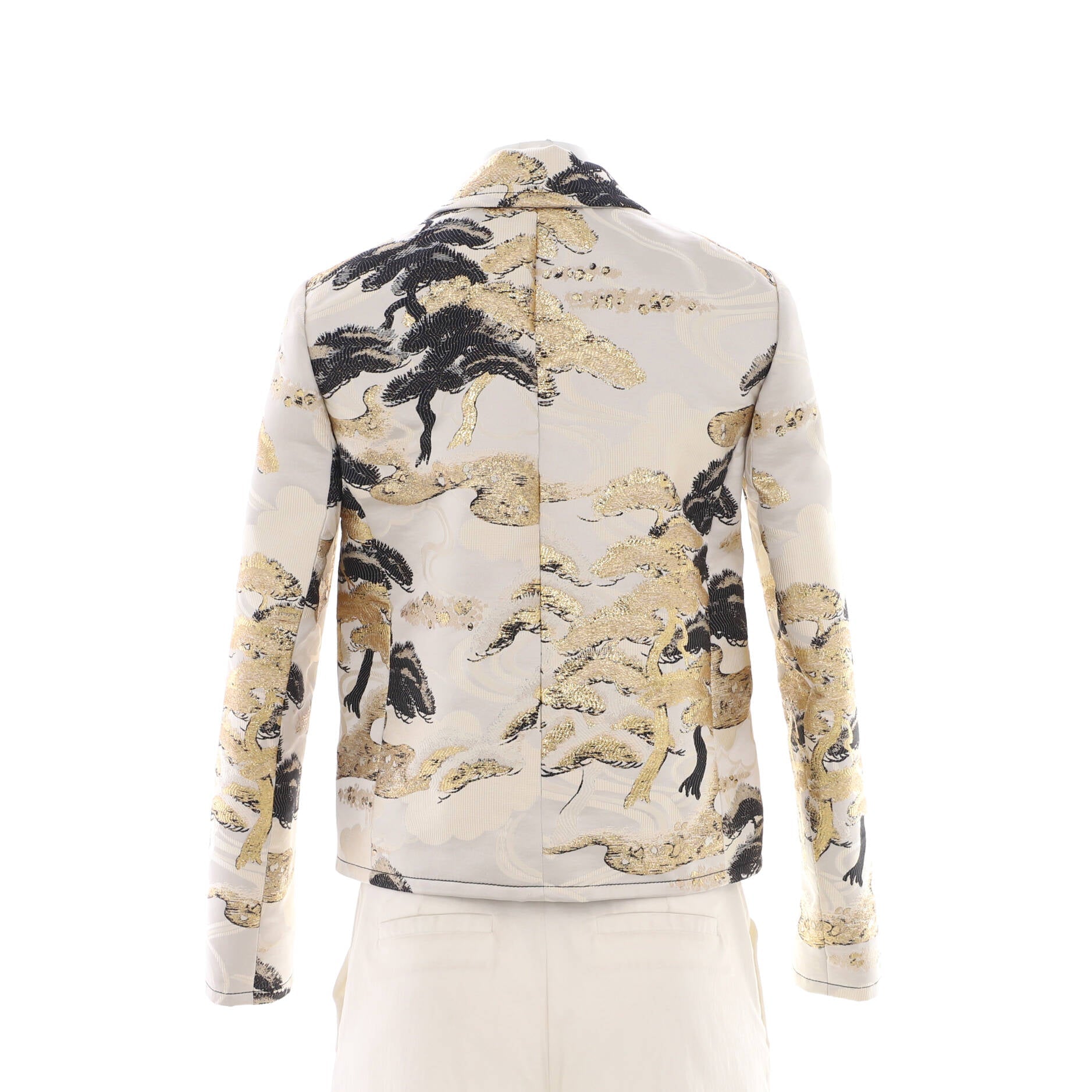 Women's Tree Motif Single Breasted Blazer Polyester and Silk Blend