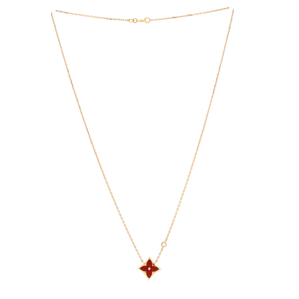 Color Blossom BB Star Pendant Necklace 18K Rose Gold with Diamond and Cornelian