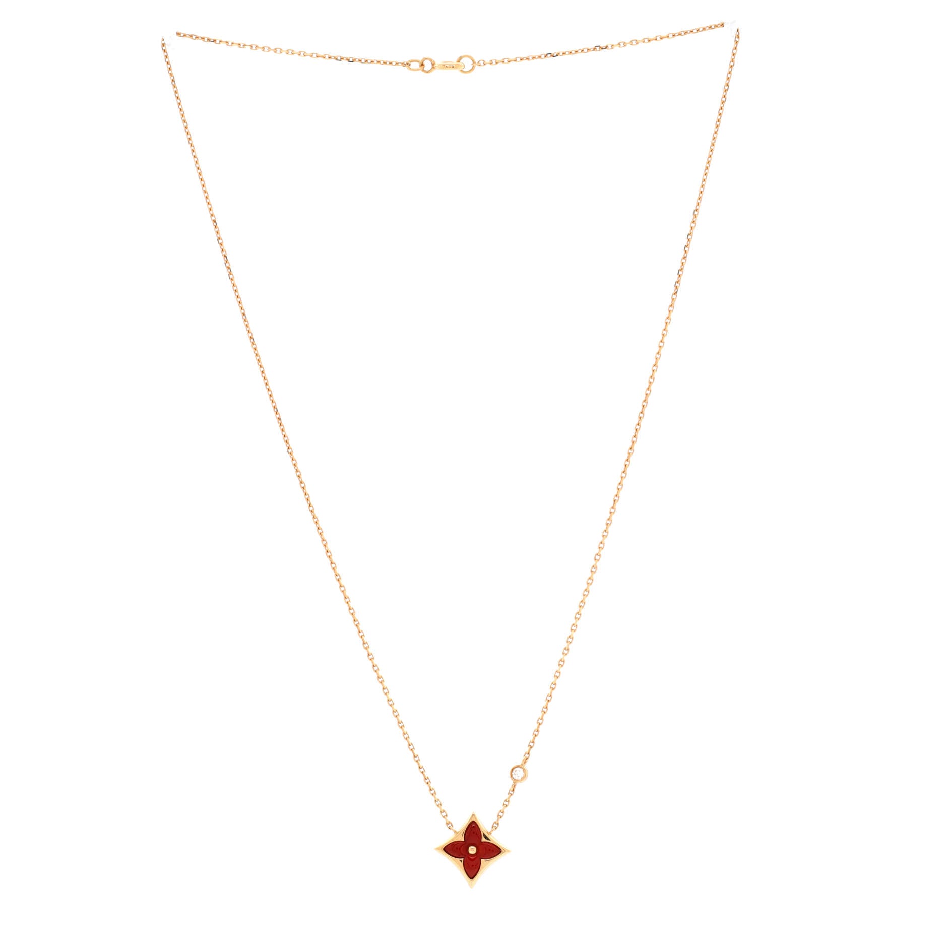 Color Blossom BB Star Pendant Necklace 18K Rose Gold with Diamond and Cornelian