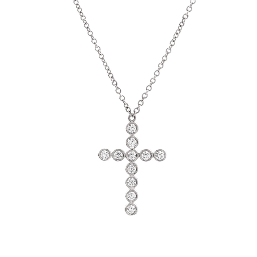 Jazz Cross Pendant Necklace Platinum with Diamonds Small
