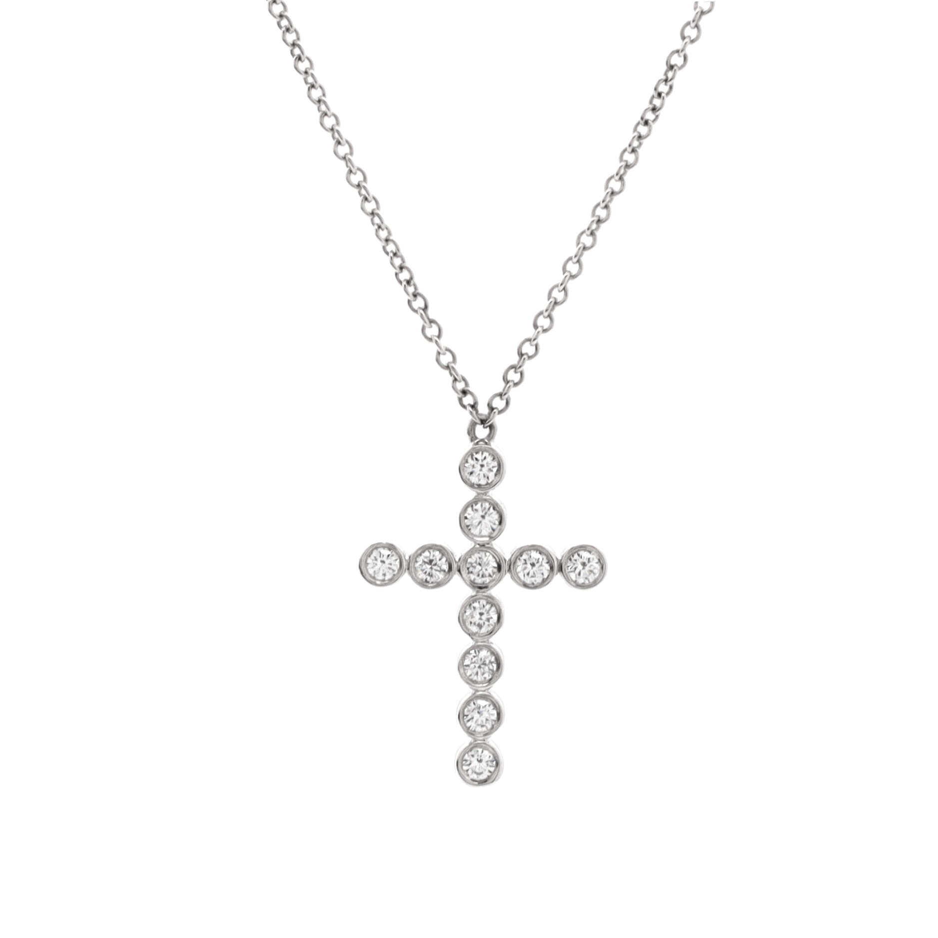 Jazz Cross Pendant Necklace Platinum with Diamonds Small