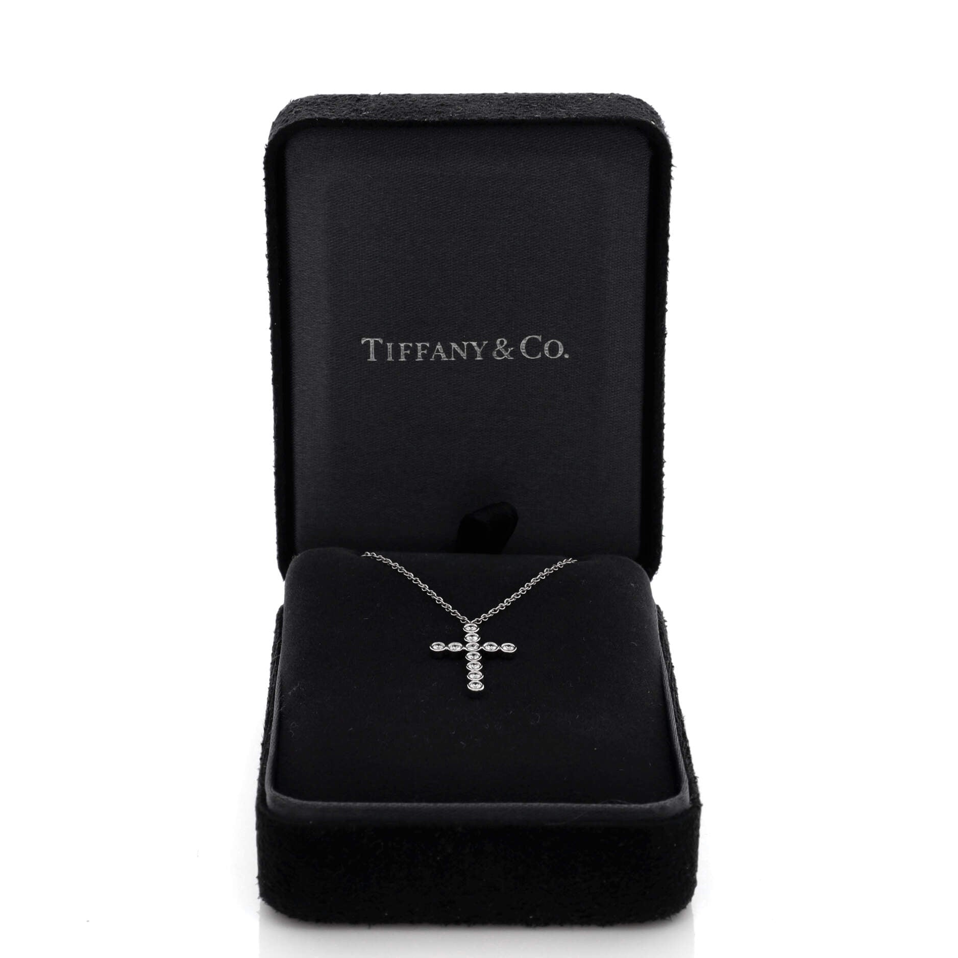 Jazz Cross Pendant Necklace Platinum with Diamonds Small