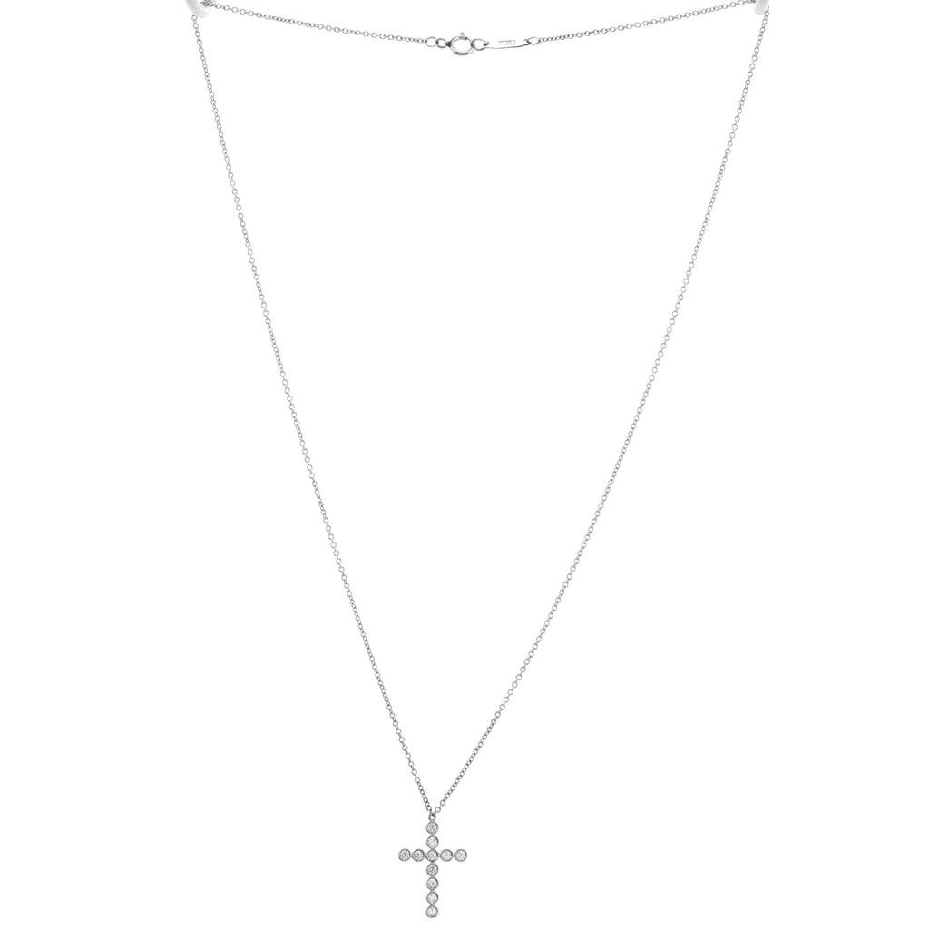 Jazz Cross Pendant Necklace Platinum with Diamonds Small