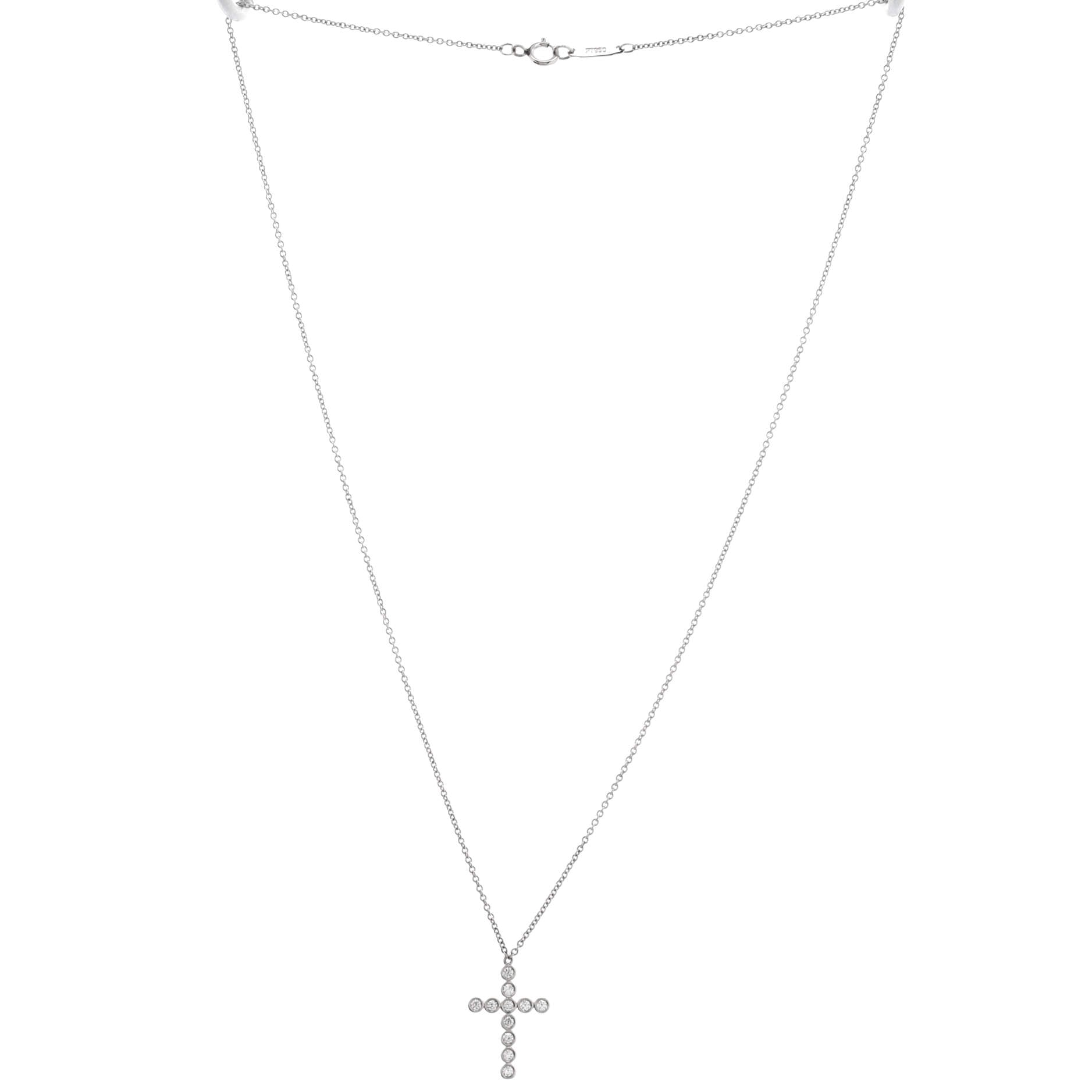 Jazz Cross Pendant Necklace Platinum with Diamonds Small