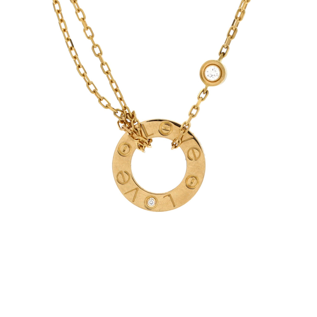 2 Diamonds Love Pendant Necklace 18K Yellow Gold and Diamonds