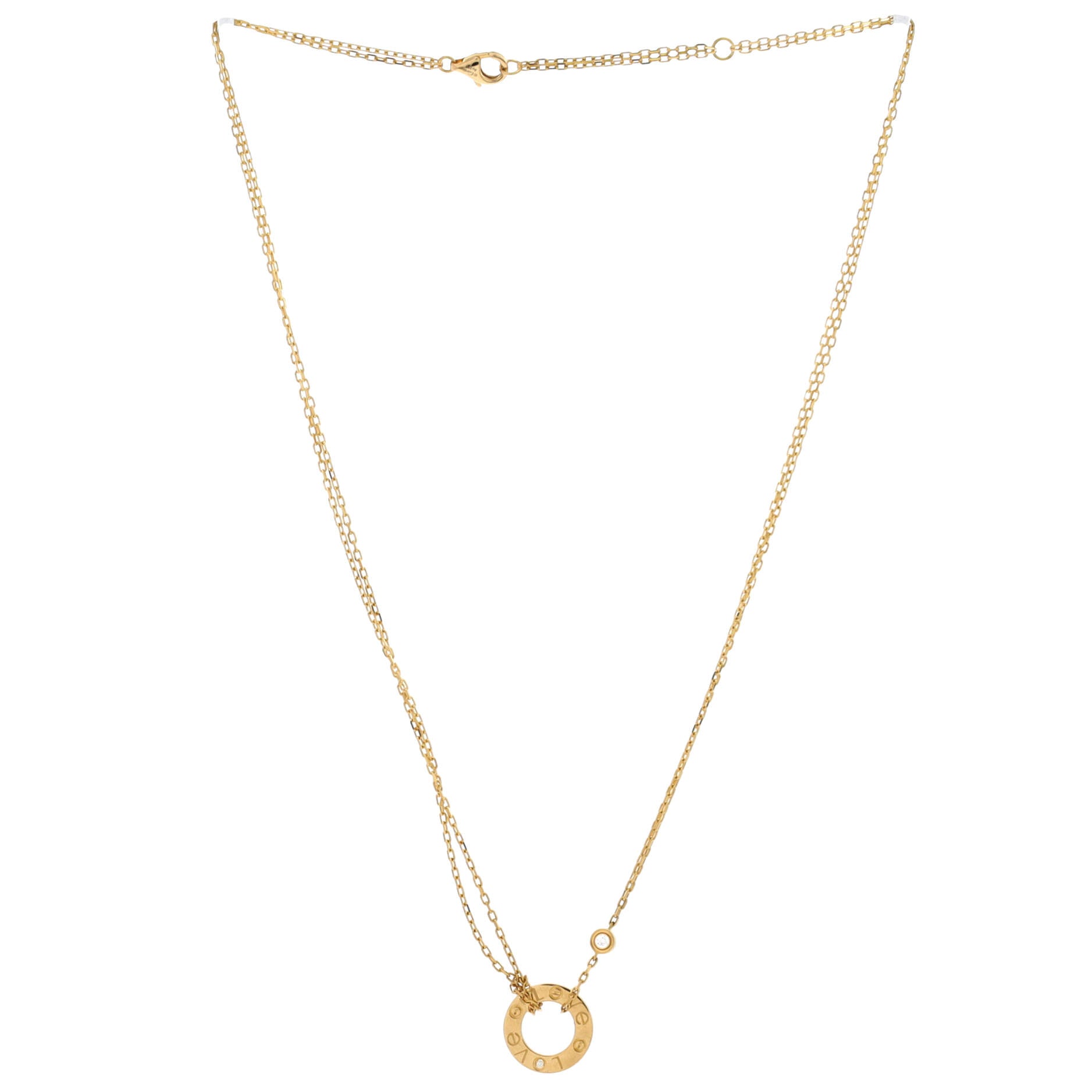 2 Diamonds Love Pendant Necklace 18K Yellow Gold and Diamonds