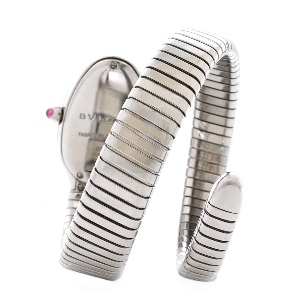 Serpenti Tubogas Single Spiral Quartz Watch Stainless Steel with Diamond Bezel and Dial 23