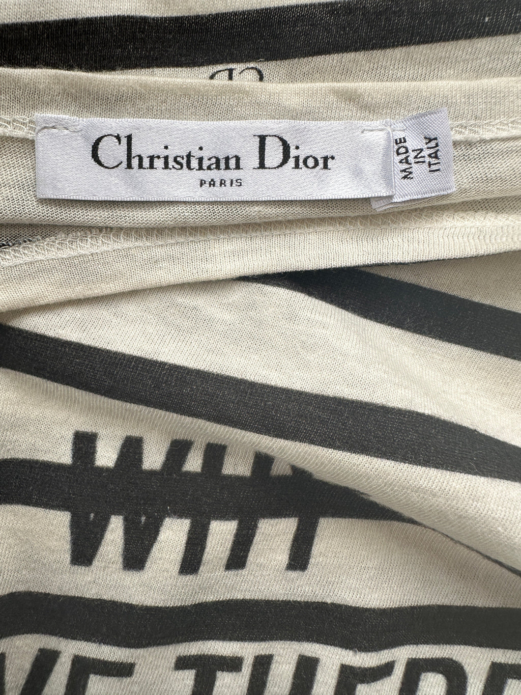 Christian Dior Cream Striped Logo Long Sleeve Top Size M (UK 10)