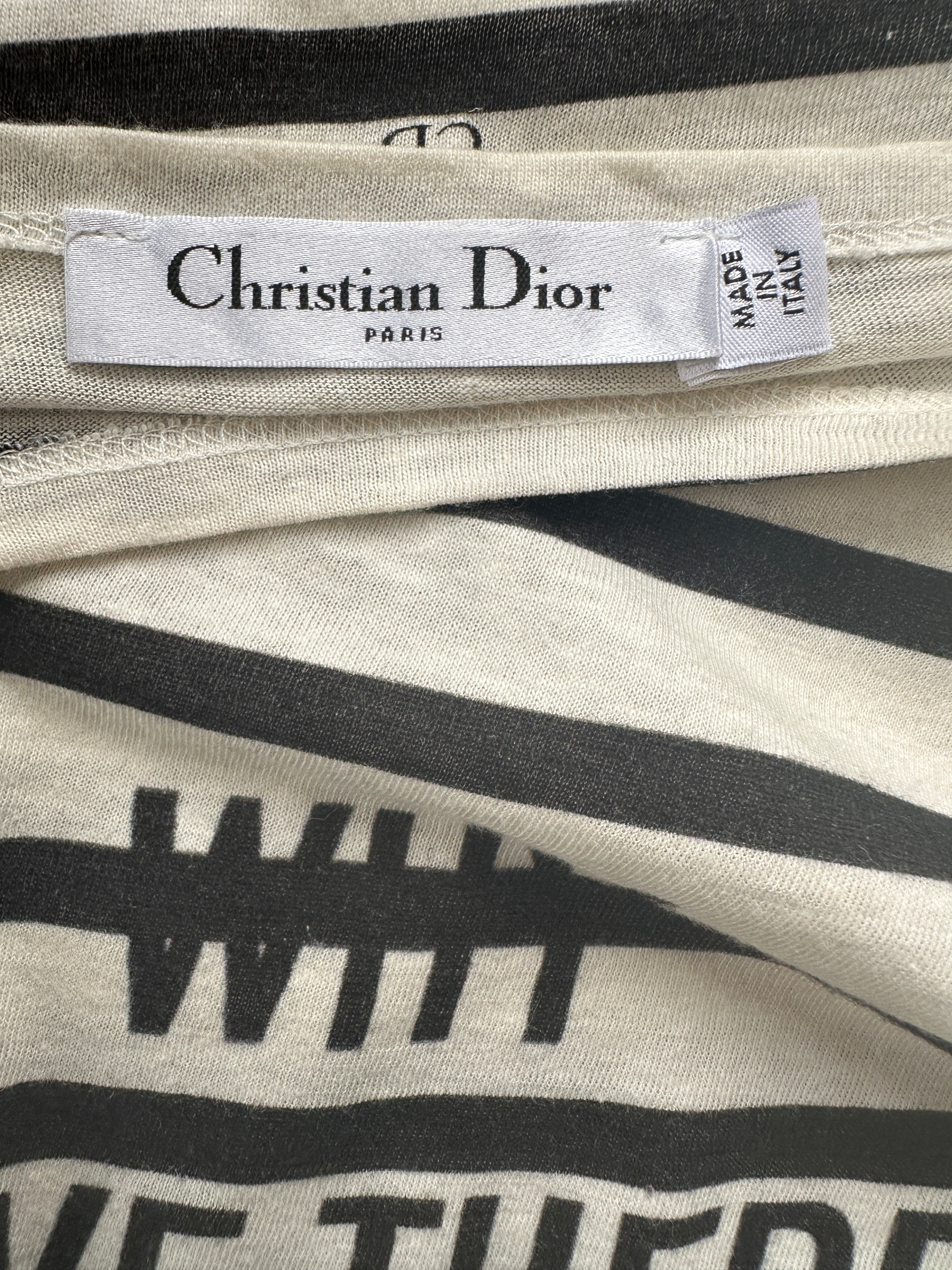 Christian Dior Cream Striped Logo Long Sleeve Top Size M (UK 10)