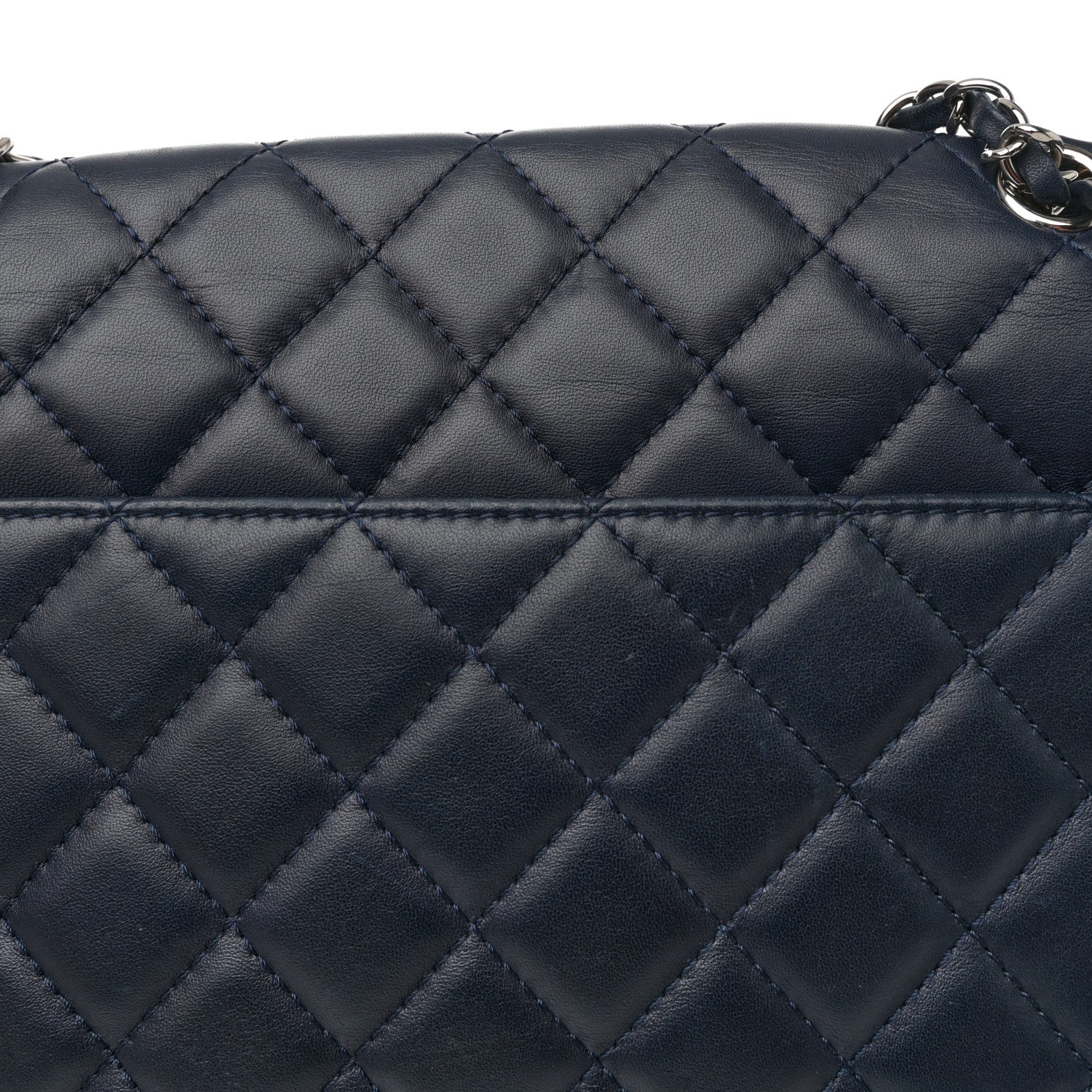 Lambskin Quilted Large Geometric Flap Navy