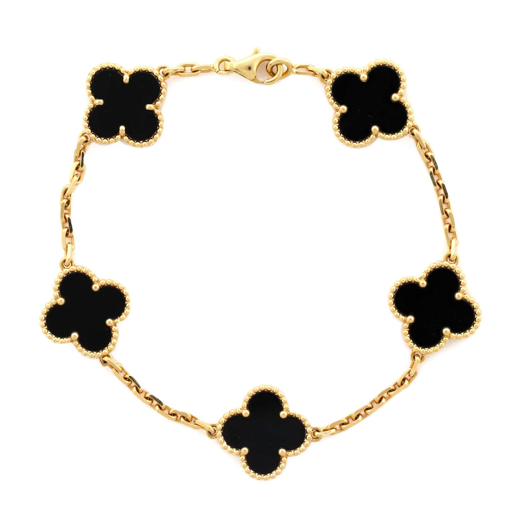 Vintage Alhambra 5 Motifs Bracelet 18K Yellow Gold and Onyx
