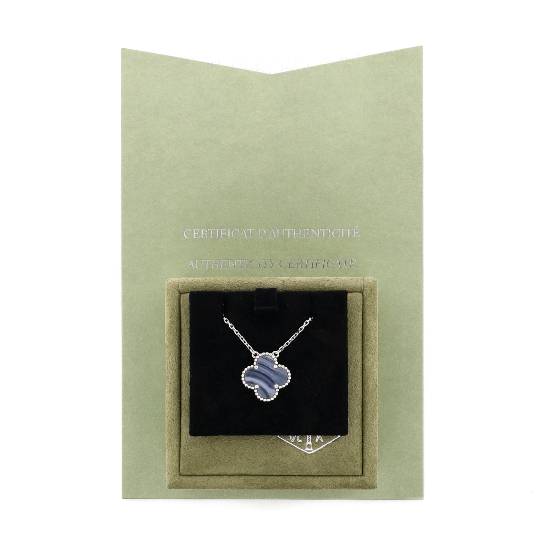 Vintage Alhambra Pendant Necklace 18K White Gold and Chalcedony